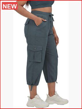 Plus Size Capris with Pockets - Lightweight Stretch Pull-On Cargo Wide Leg